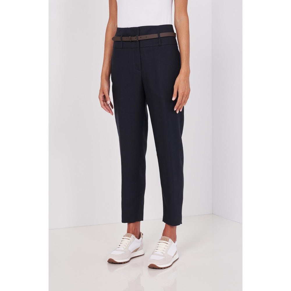 Peserico NWT Navy Flax Slim Tailored Trouser Pant‎ Size EU 42